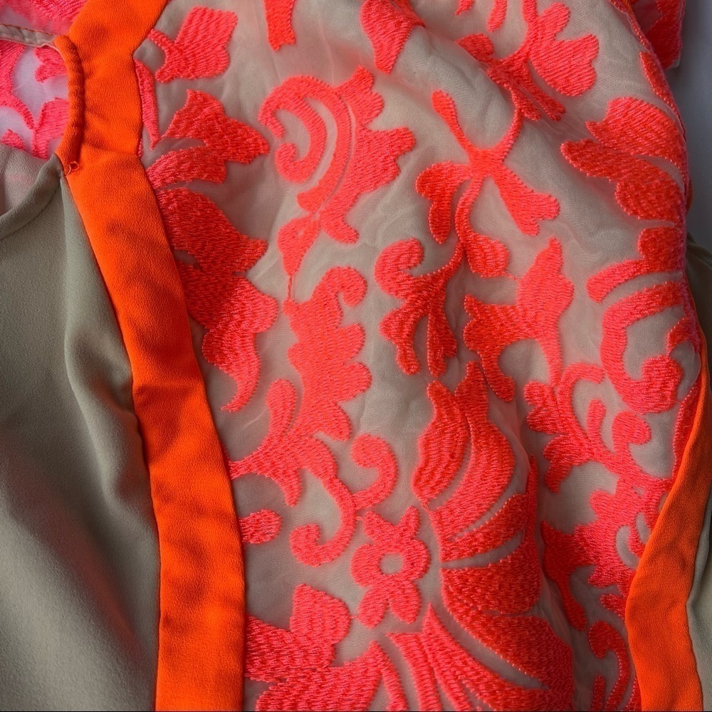 CAMEO WOMEN’S NEON PINK ORANGE EMBROIDERED DRESS SIZE M - Picture 6 of 13